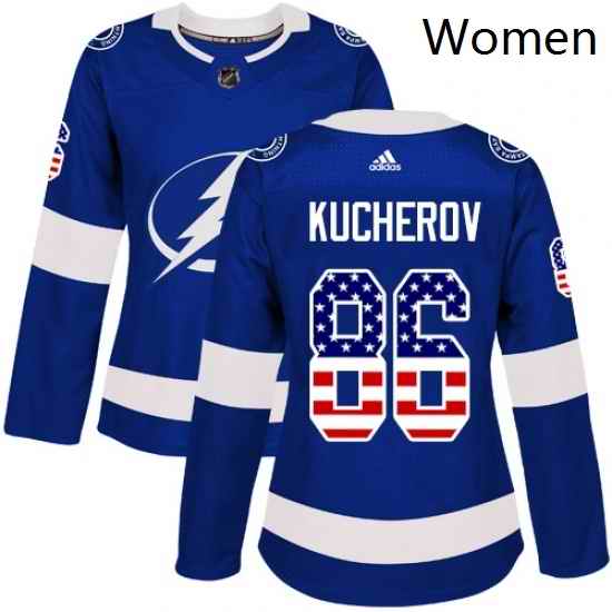 Womens Adidas Tampa Bay Lightning 86 Nikita Kucherov Authentic Blue USA Flag Fashion NHL Jersey